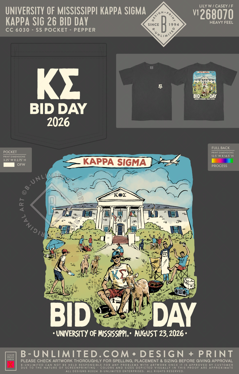 University of Mississippi Kappa Sigma - Kappa Sig 26 Bid Day - CC - 6030 - SS Pocket - Pepper