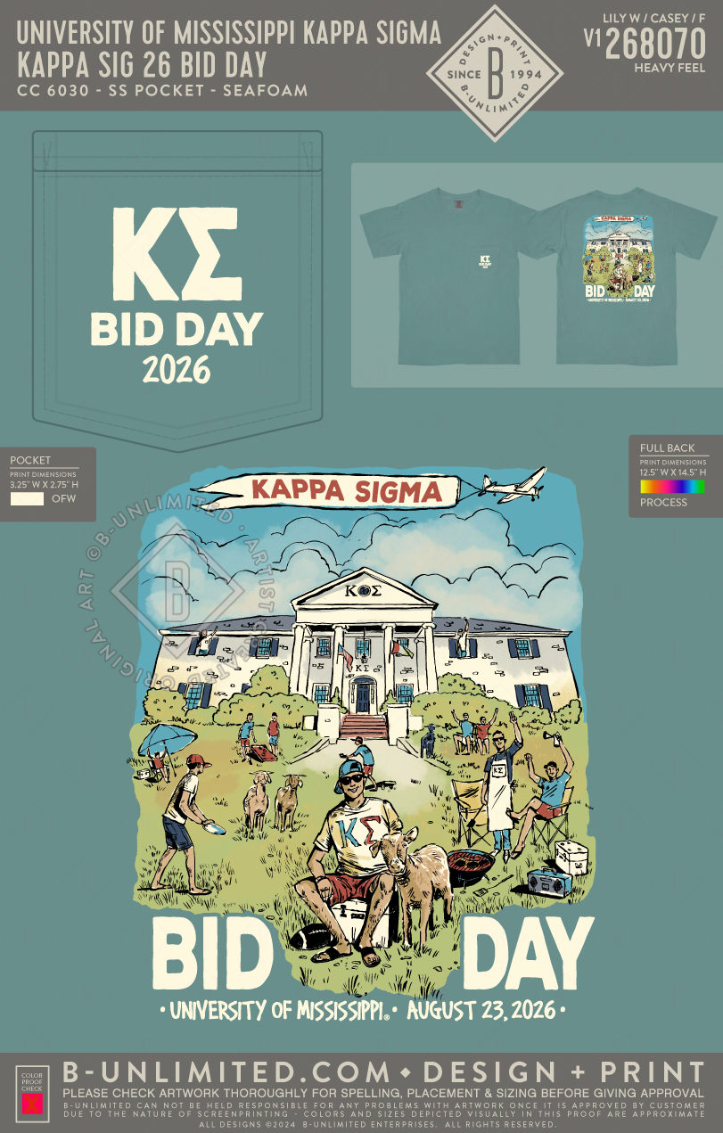 University of Mississippi Kappa Sigma - Kappa Sig 26 Bid Day - CC - 6030 - SS Pocket - Seafoam