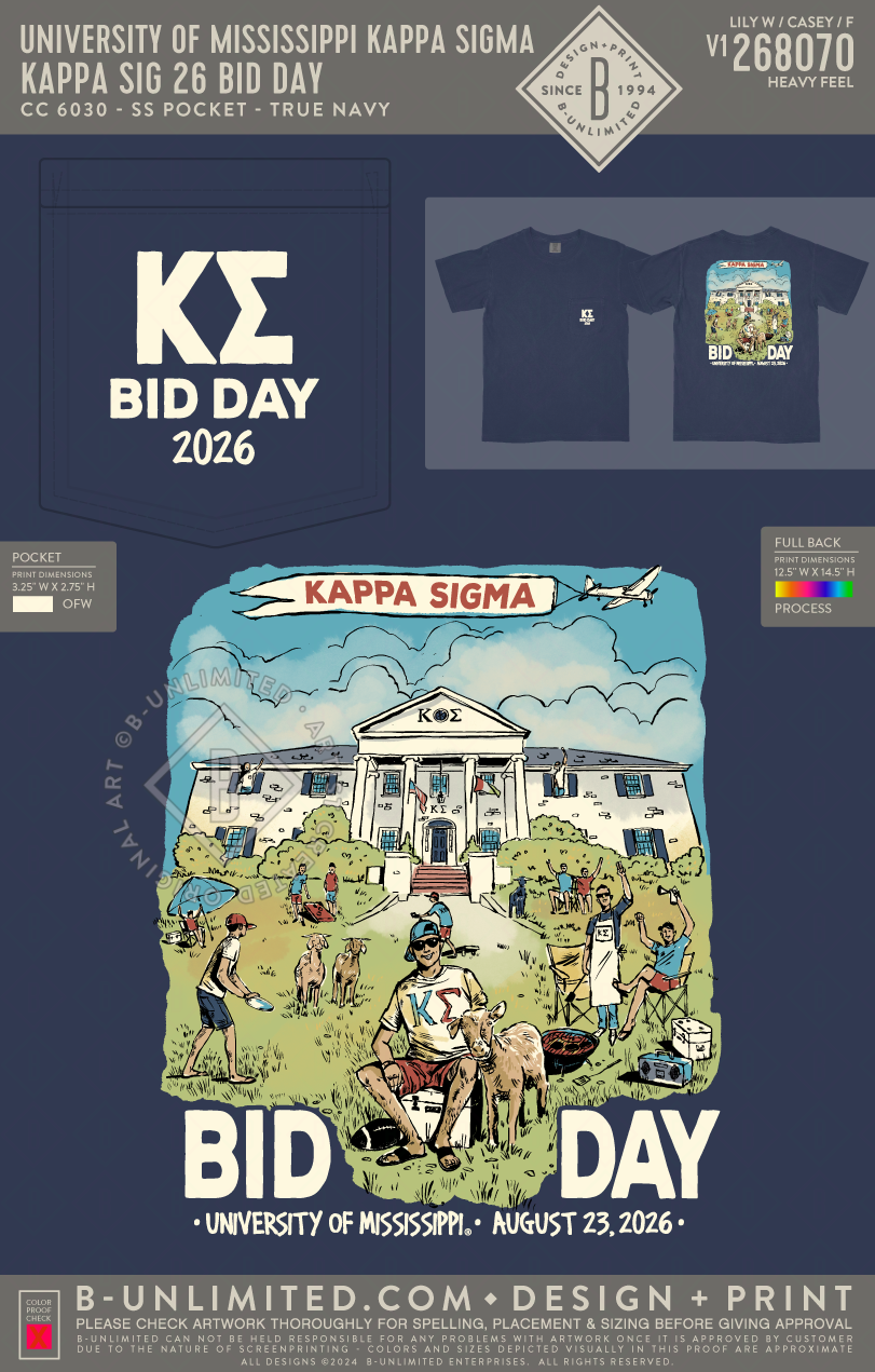 University of Mississippi Kappa Sigma - Kappa Sig 26 Bid Day - CC - 6030 - SS Pocket - True Navy