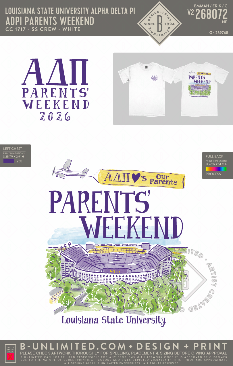 Louisiana State University Alpha Delta Pi - ADPI Parents Weekend - CC - 1717 - SS Crew - White