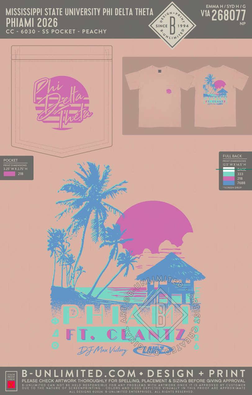 Mississippi State University Phi Delta Theta - Phiami 2026 - CC - 6030 - SS Pocket - Peachy