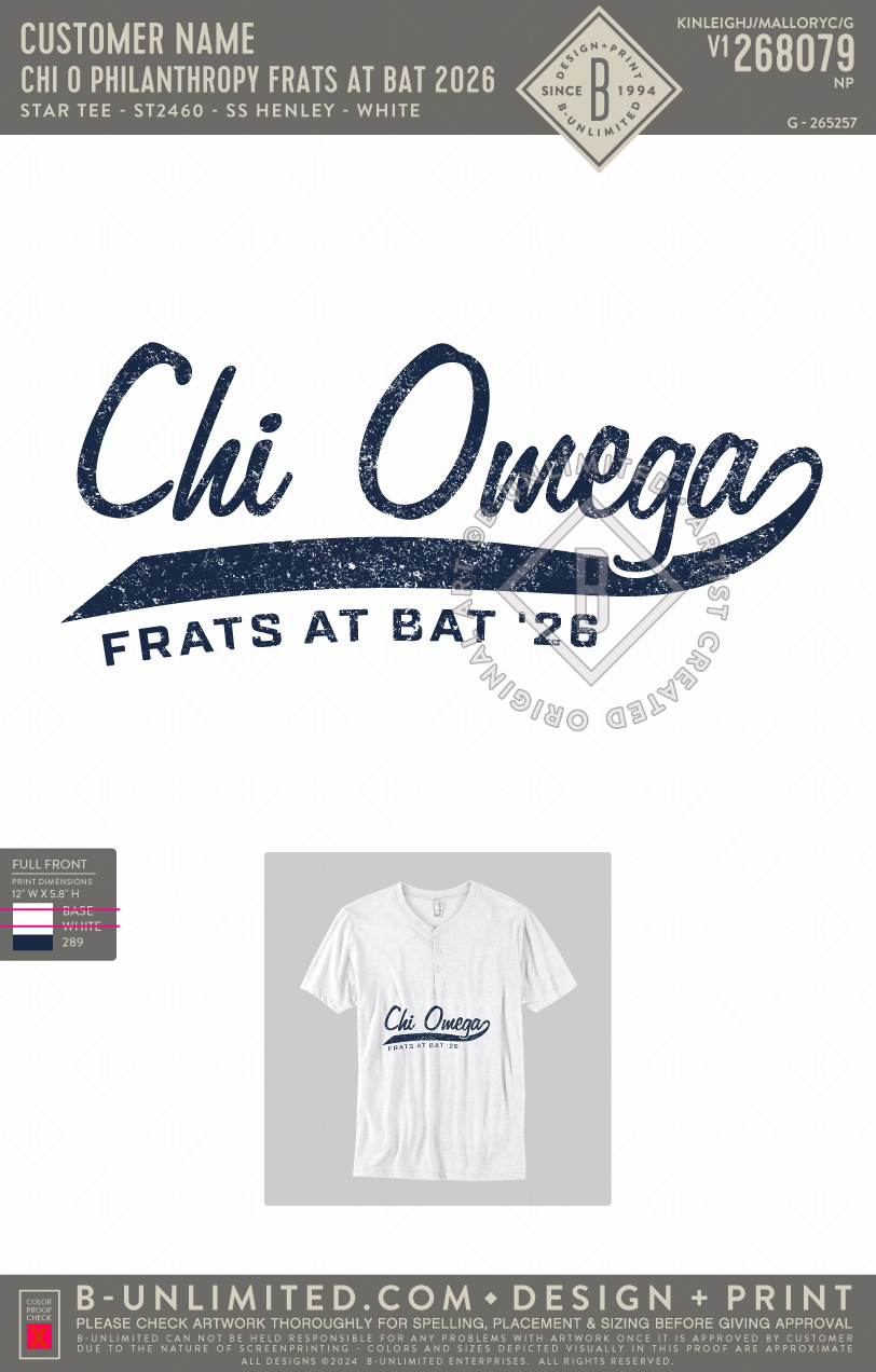Oklahoma State University Chi Omega - Chi O Philanthropy frats at bat 2026 - Star Tee - ST2460 - SS Henley - White