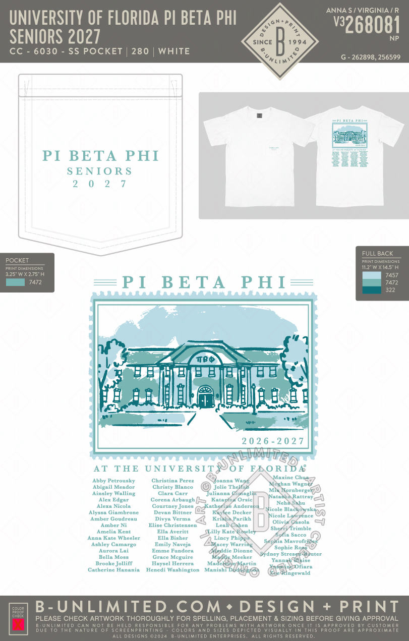 University of Florida Pi Beta Phi - Seniors 2027 - CC - 6030 - SS Pocket - White