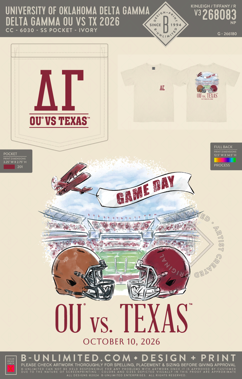 University of Oklahoma Delta Gamma - Delta Gamma OU vs TX 2026 - CC - 6030 - SS Pocket - Ivory