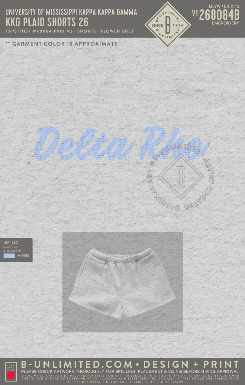 University of Mississippi Kappa Kappa Gamma - KKG Plaid Shorts 26 - Tap Stitch - WK0004-P001-V2 - Shorts - Flower Grey