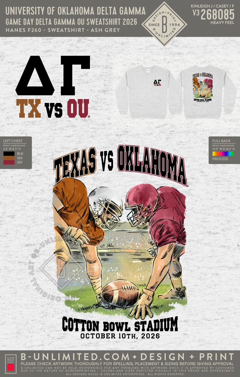 University of Oklahoma Delta Gamma - Game day Delta Gamma OU Sweatshirt 2026 - Hanes - F260 - Sweatshirt - Ash