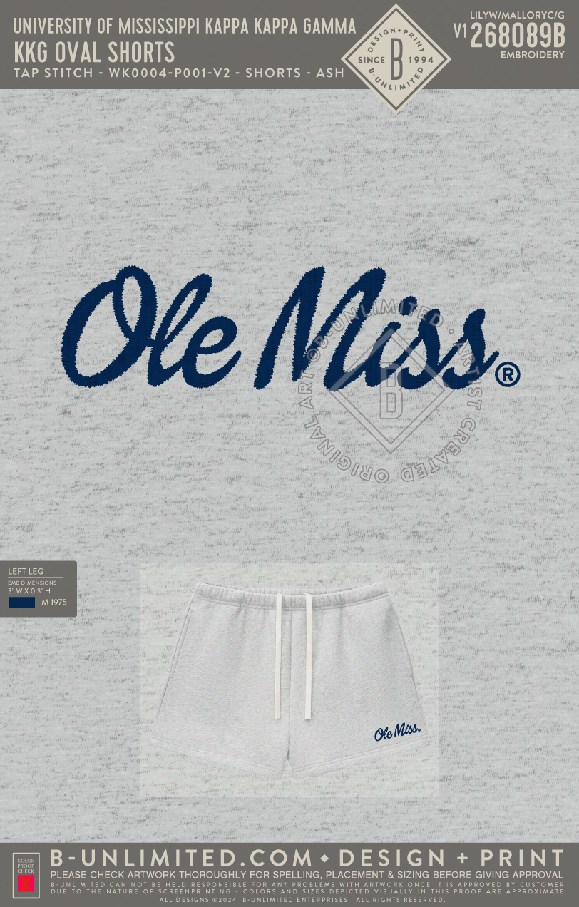 University of Mississippi Kappa Kappa Gamma - KKG OVAL Shorts - Tap Stitch - WK0004-P001-V2 - Shorts - Flower Grey