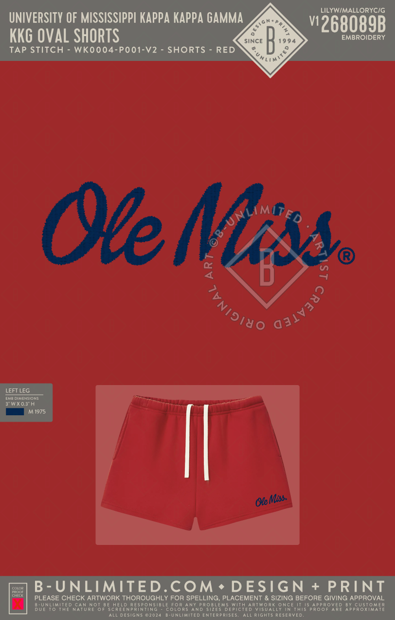 University of Mississippi Kappa Kappa Gamma - KKG OVAL Shorts - Tap Stitch - WK0004-P001-V2 - Shorts - Red