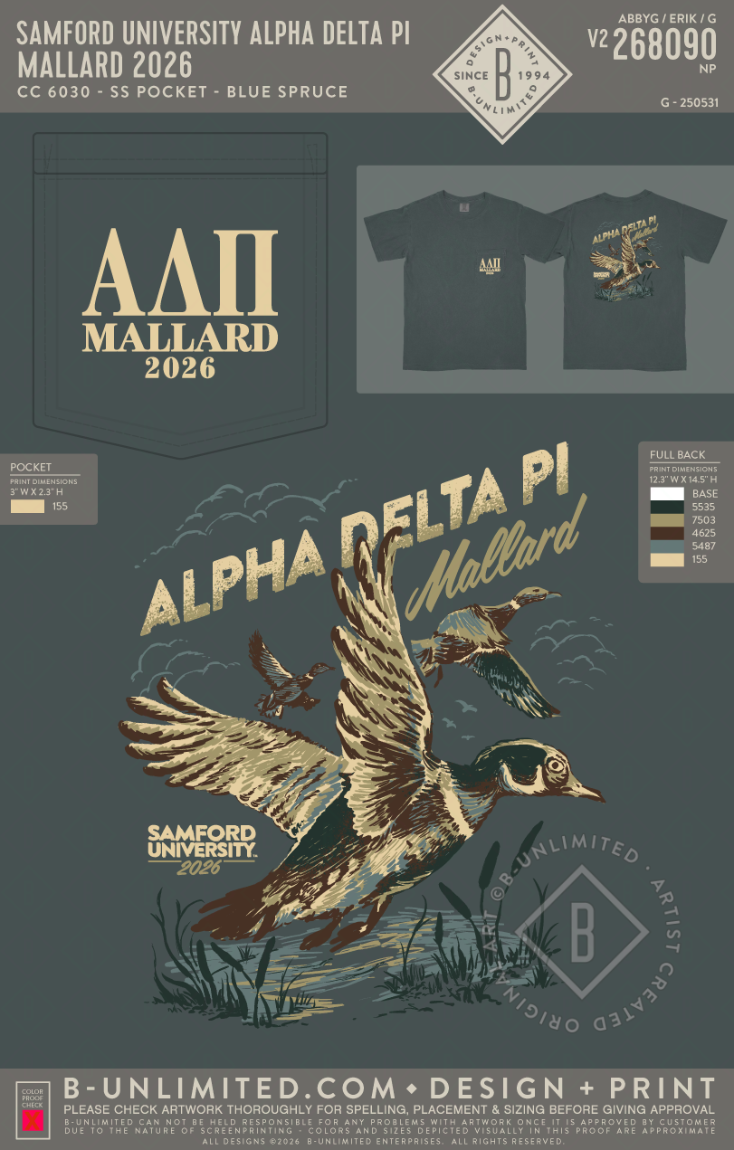 Samford University Alpha Delta Pi - Mallard 2026 - CC - 6030 - SS Pocket - Blue Spruce