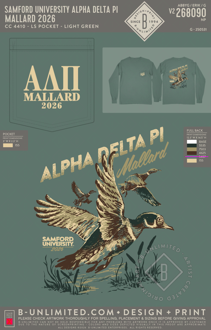 Samford University Alpha Delta Pi - Mallard 2026 - CC - 4410 - LS Pocket - Light Green