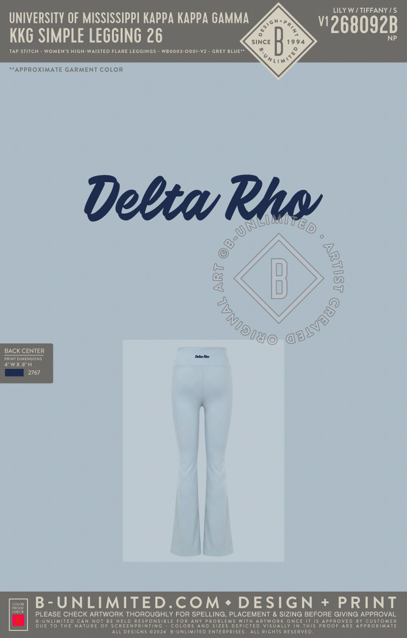 University of Mississippi Kappa Kappa Gamma - KKG Simple Legging 26 - Tap Stitch - Women's High-Waisted Flare Leggings - WB0003-O001-V2 - Grey Blue