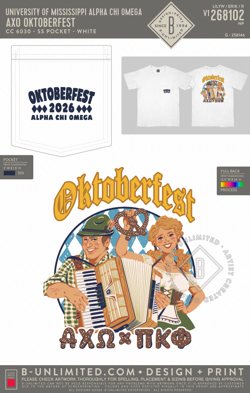 University of Mississippi Alpha Chi Omega - AXO Oktoberfest - CC - 6030 - SS Pocket - White