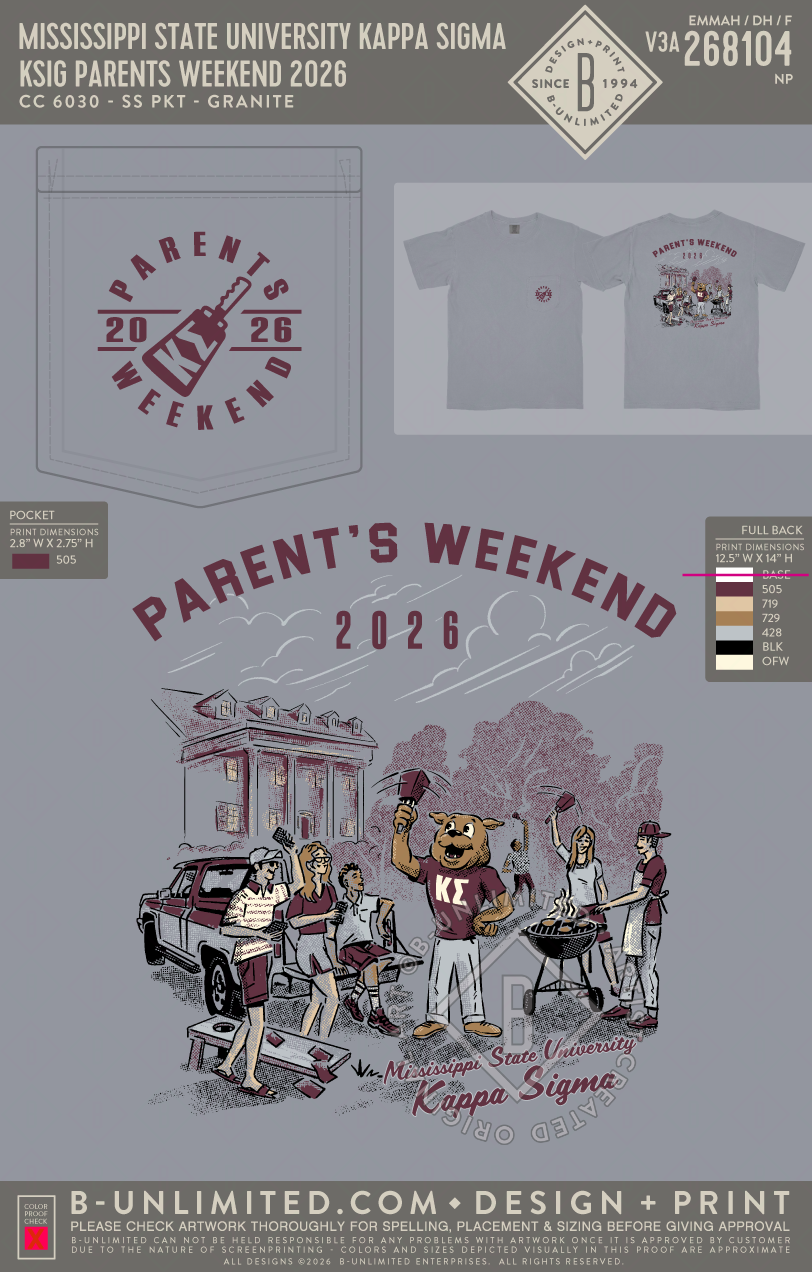 Mississippi State University Kappa Sigma - KSIG Parents Weekend 2026 - CC - 6030 - SS Pocket - Granite