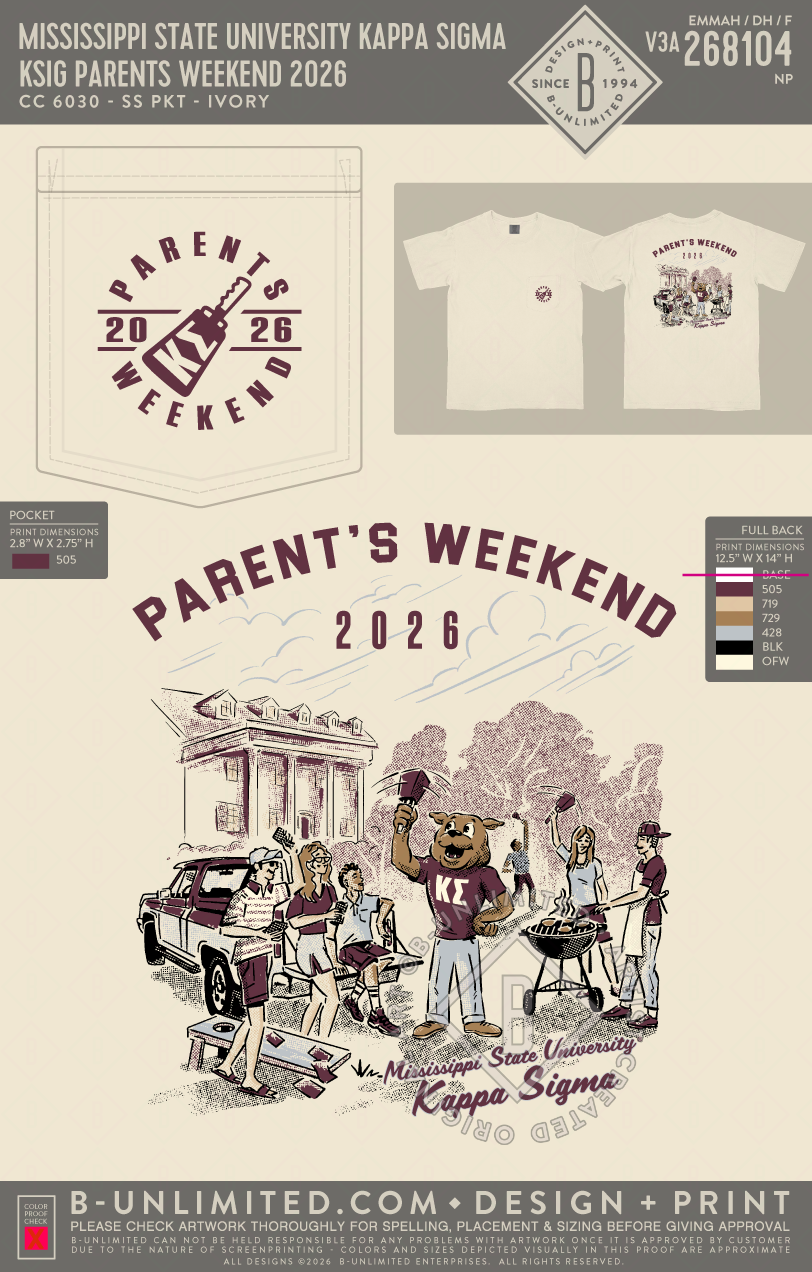 Mississippi State University Kappa Sigma - KSIG Parents Weekend 2026 - CC - 6030 - SS Pocket - Ivory