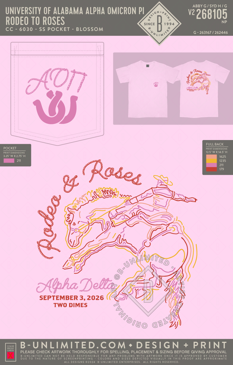 University of Alabama Alpha Omicron Pi - Rodeo to Roses - CC - 6030 - SS Pocket - Blossom