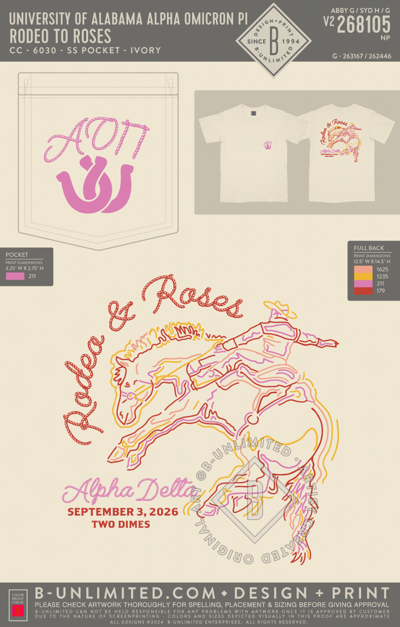 University of Alabama Alpha Omicron Pi - Rodeo to Roses - CC - 6030 - SS Pocket - Ivory