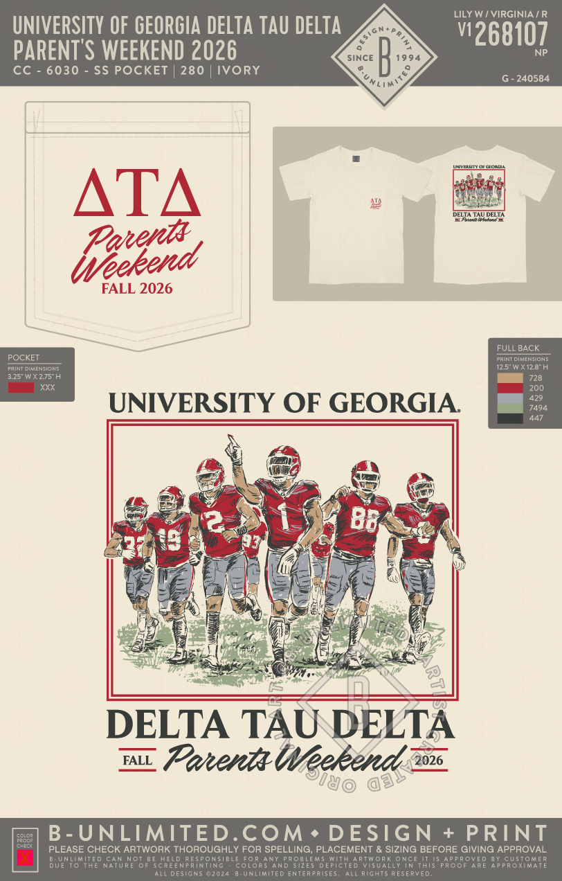 University of Georgia Delta Tau Delta - Parent's Weekend 2026 - CC - 6030 - SS Pocket - Ivory