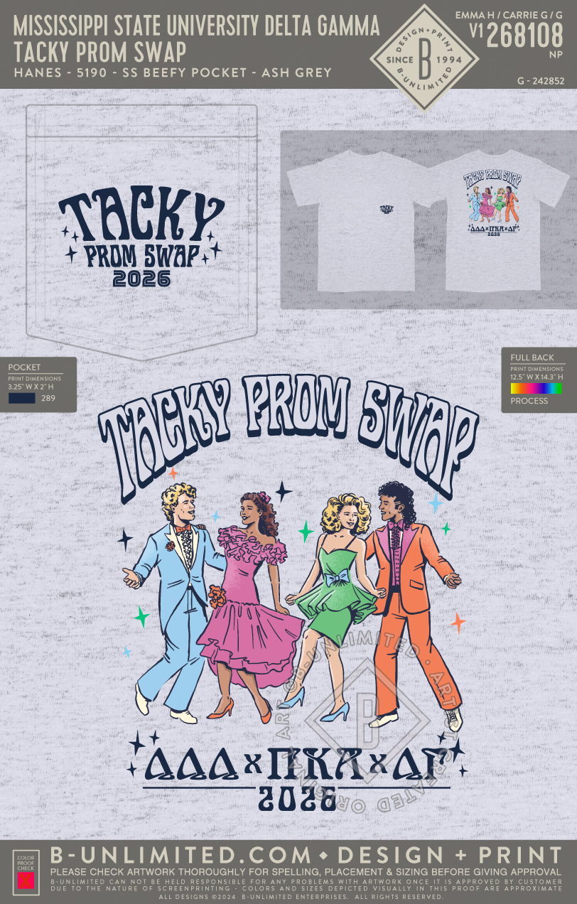 Mississippi State University Delta Gamma - Tacky Prom Swap - Hanes - 5190 - SS Beefy Pocket - Ash