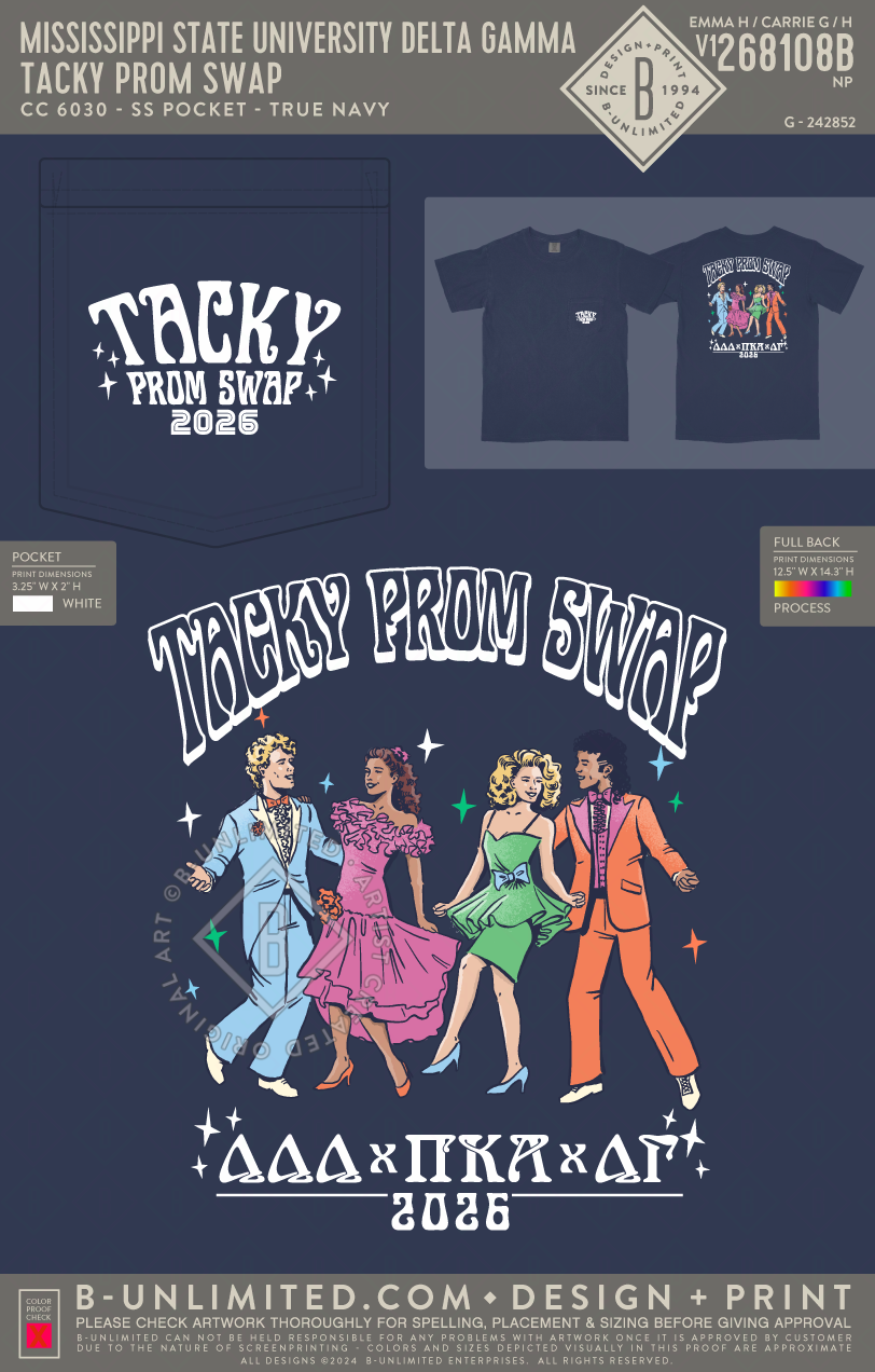 Mississippi State University Delta Gamma - Tacky Prom Swap(NAVY) - CC - 6030 - SS Pocket - True Navy