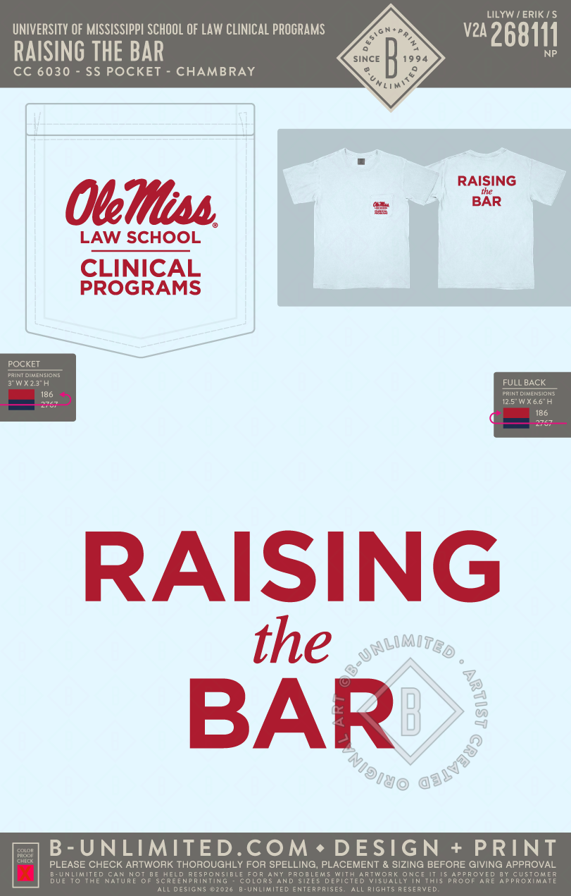 University of Mississippi School of Law Clinical Programs - Raising the Bar - CC - 6030 - SS Pocket - Chambray