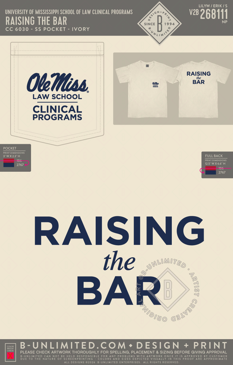 University of Mississippi School of Law Clinical Programs - Raising the Bar - CC - 6030 - SS Pocket - Ivory