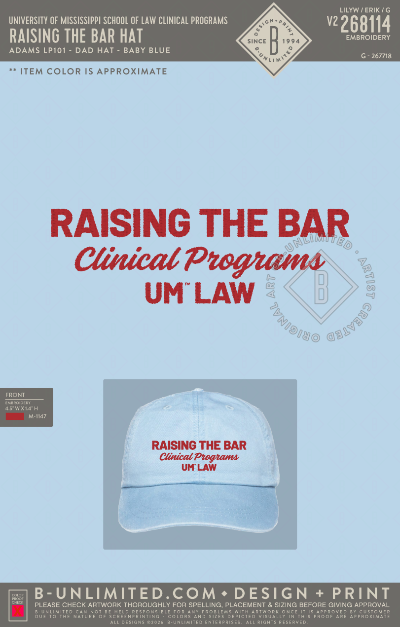 University of Mississippi School of Law Clinical Programs - Raising the Bar Hat - Adams - LP101 - Hat - Baby Blue