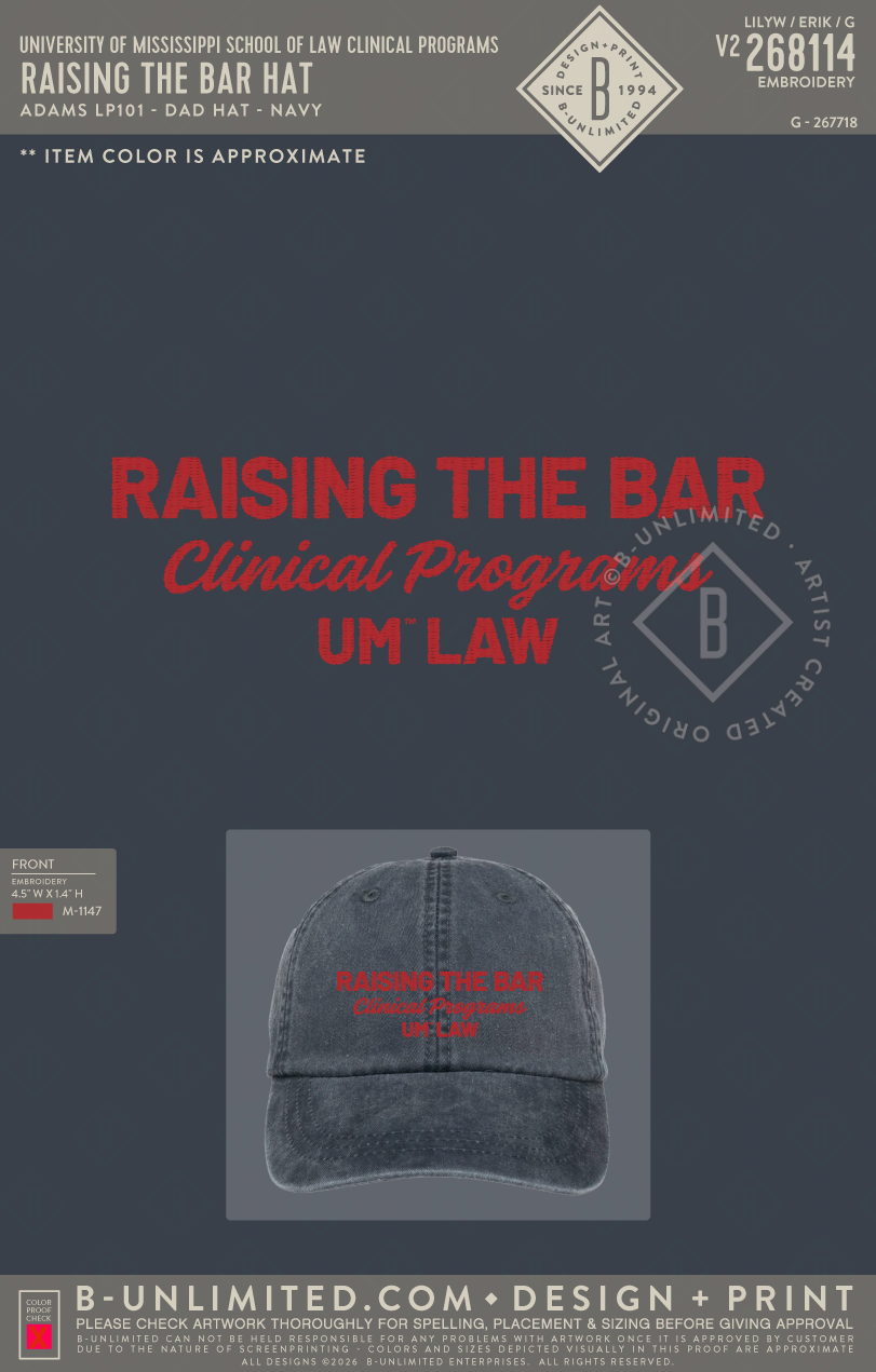 University of Mississippi School of Law Clinical Programs - Raising the Bar Hat - Adams - LP101 - Hat - Navy