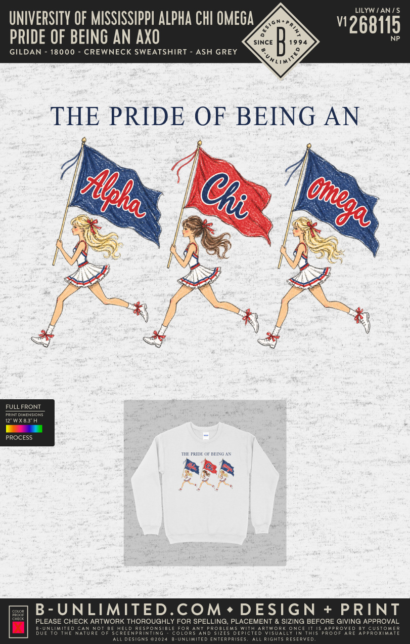University of Mississippi Alpha Chi Omega - Pride of Being An AXO - Gildan - 18000 - Crewneck Sweatshirt - Ash Grey