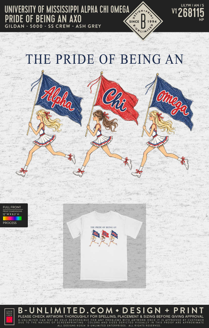 University of Mississippi Alpha Chi Omega - Pride of Being An AXO - Gildan - 5000 - SS Crew - Ash Grey