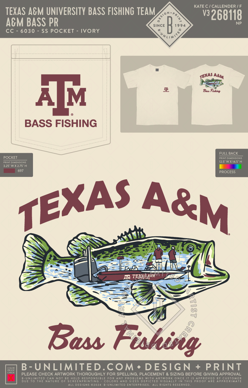 Texas A&M University Bass Fishing Team - A&M Bass PR - CC - 6030 - SS Pocket - Ivory