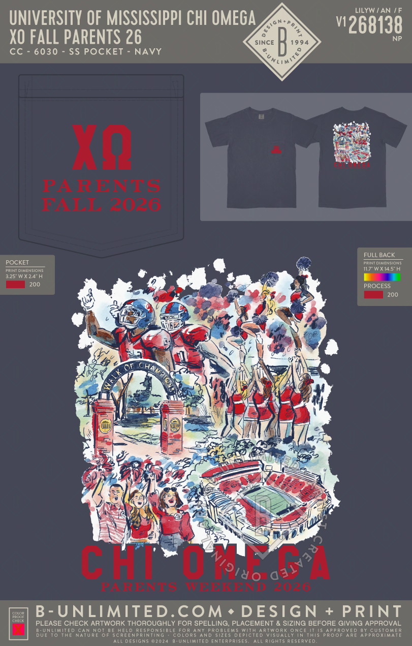 University of Mississippi Chi Omega - XO Fall Parents 26 - CC - 6030 - SS Pocket - True Navy