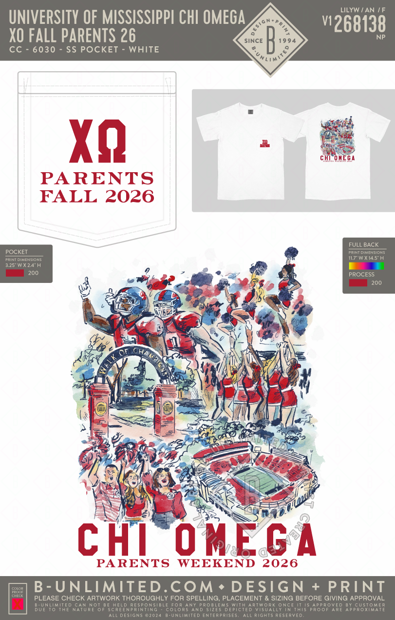 University of Mississippi Chi Omega - XO Fall Parents 26 - CC - 6030 - SS Pocket - White