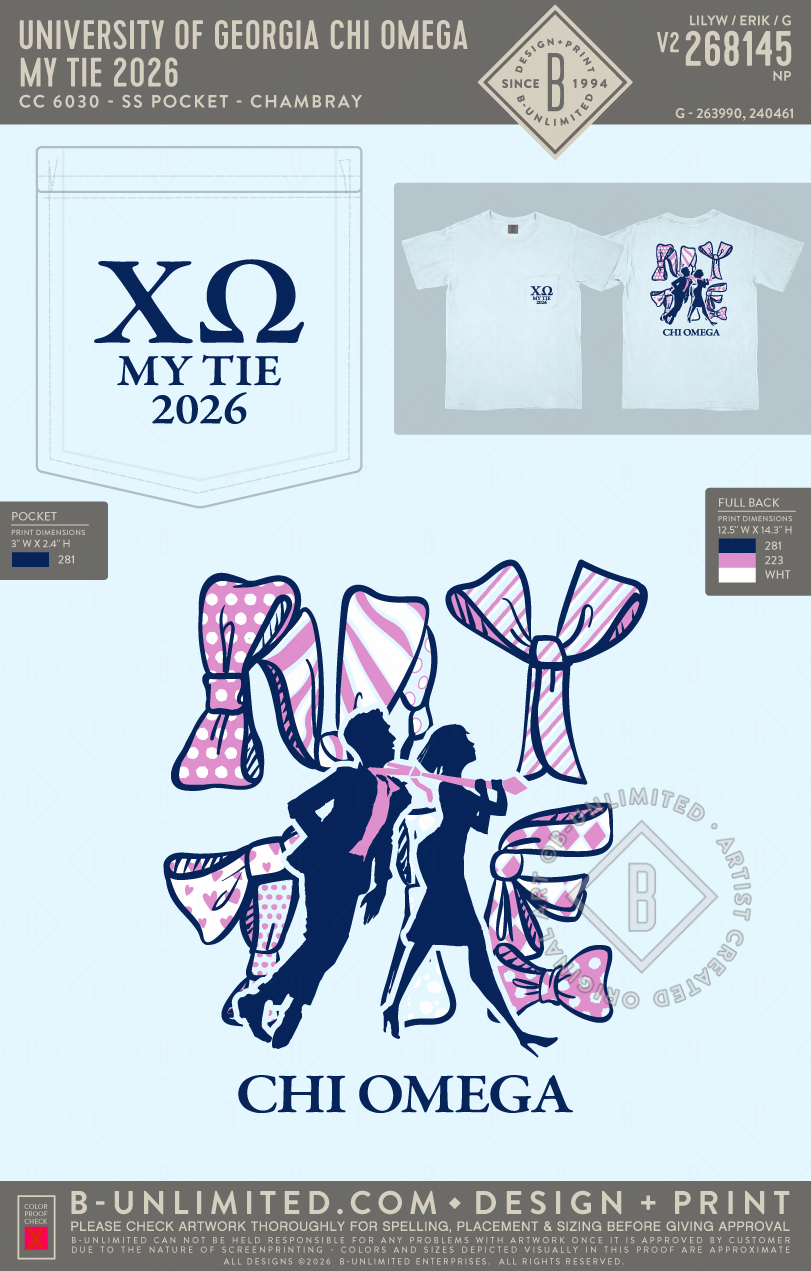 University of Georgia Chi Omega - My Tie 2026 - CC - 6030 - SS Pocket - Chambray