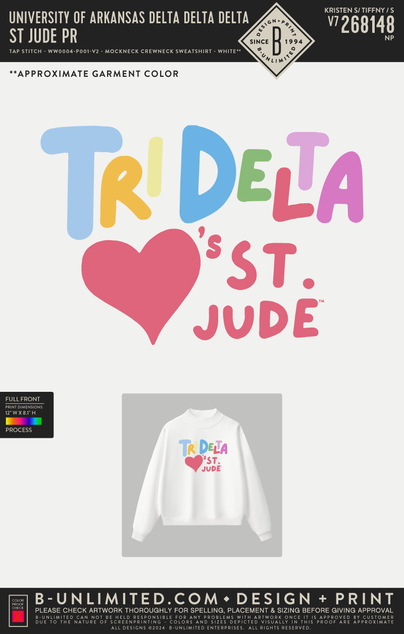 University of Arkansas Delta Delta Delta - St Jude PR - Tap Stitch - WW0004-P001-V2 - Mockneck Crewneck Sweatshirt - White