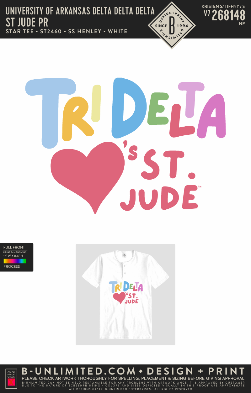 University of Arkansas Delta Delta Delta - St Jude PR - Star Tee - ST2460 - SS Henley - White