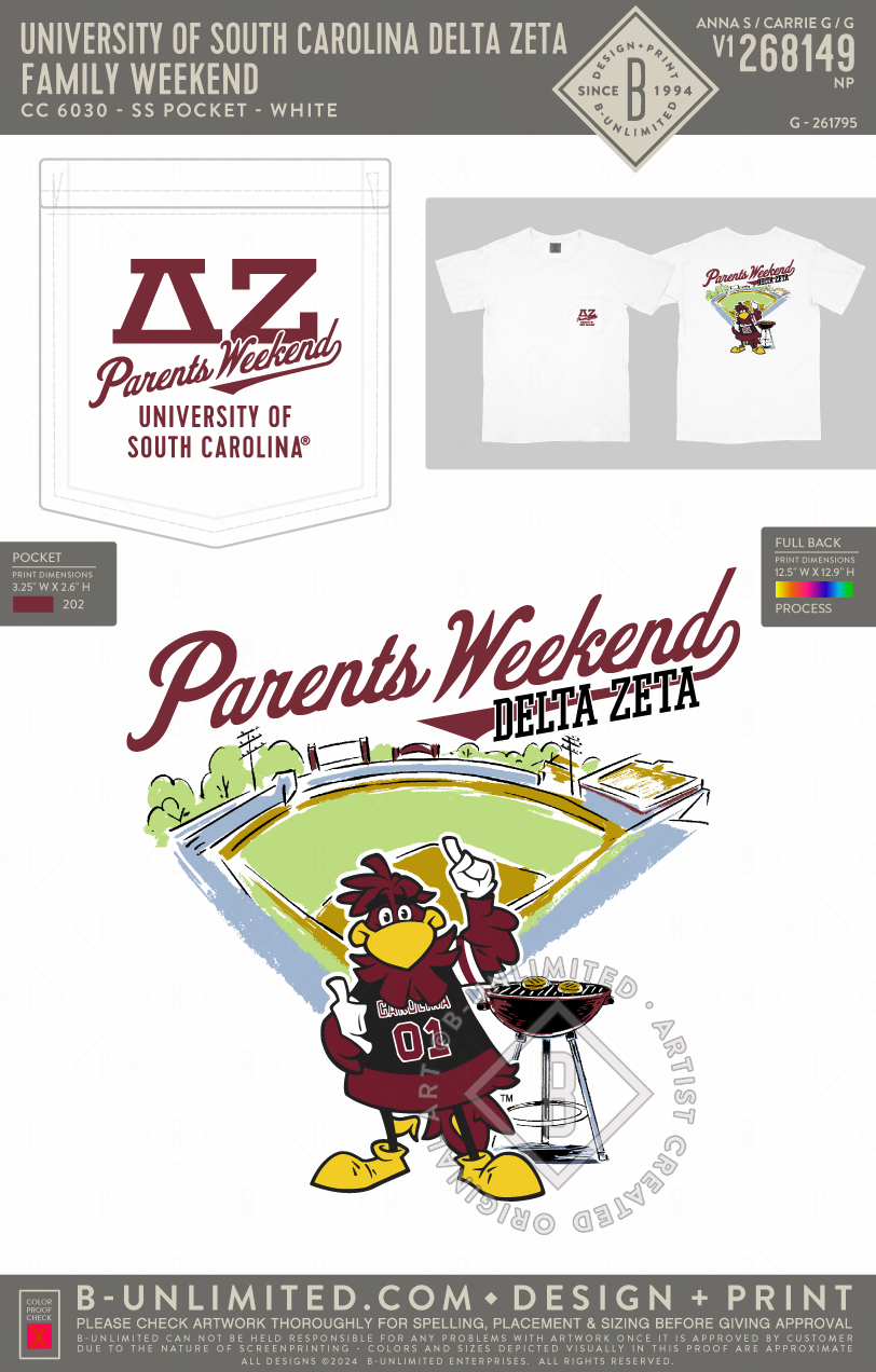 University of South Carolina Delta Zeta - Family Weekend - CC - 6030 - SS Pocket - White