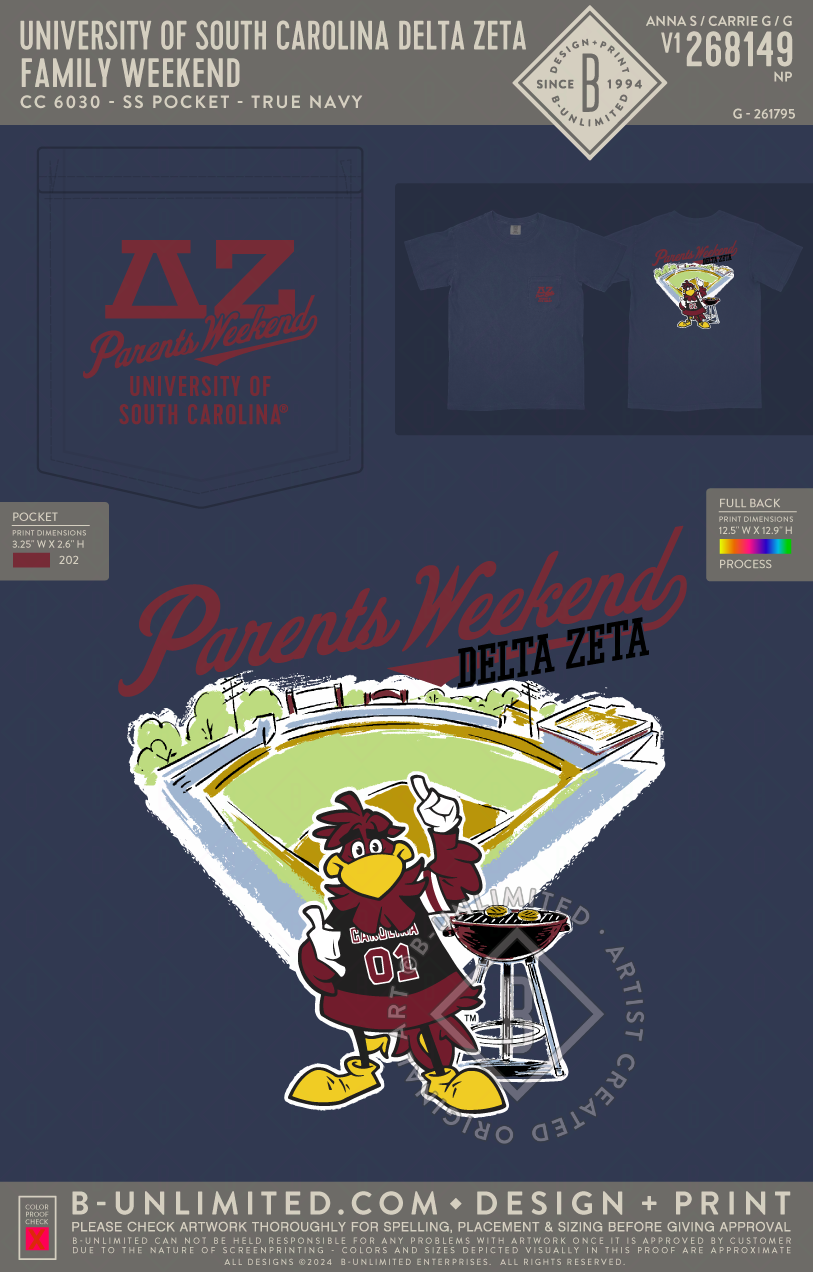 University of South Carolina Delta Zeta - Family Weekend - CC - 6030 - SS Pocket - True Navy