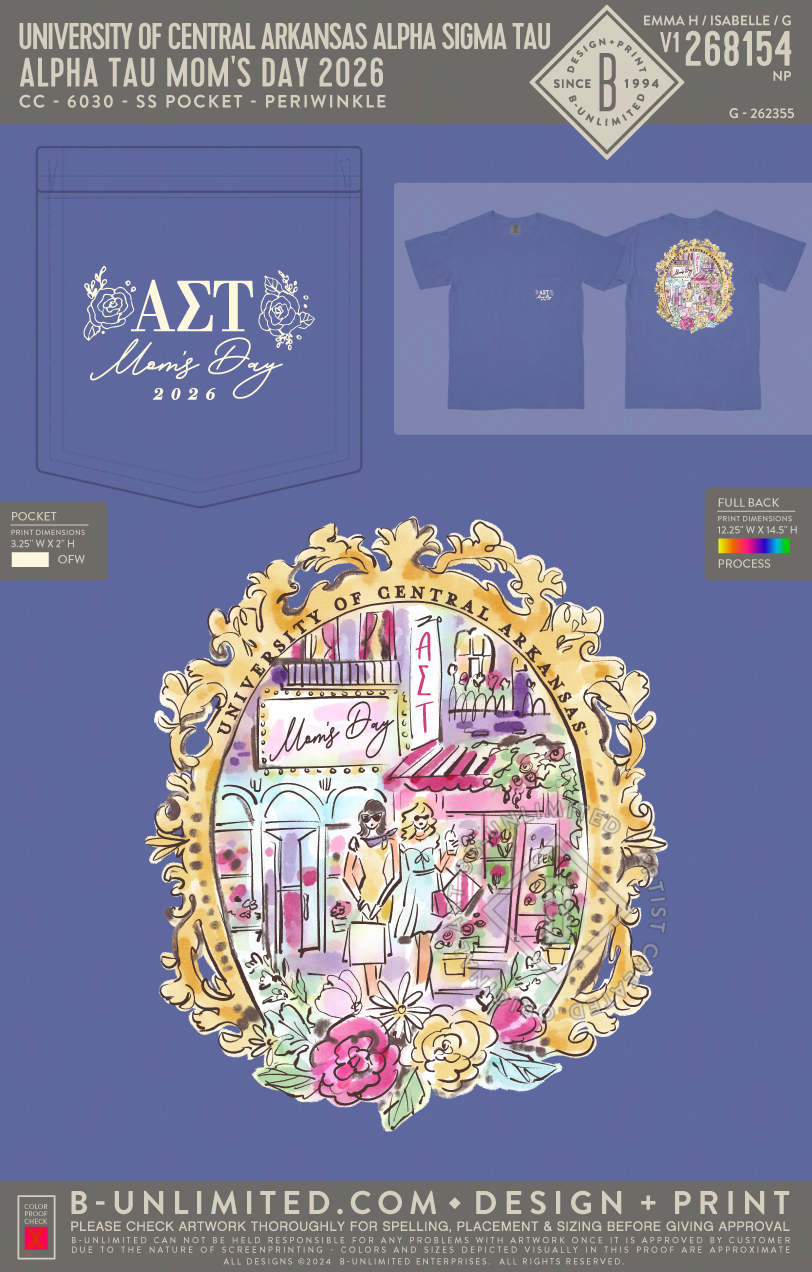 University of Central Arkansas Alpha Sigma Tau - Alpha Tau Mom's Day 2026 - CC - 6030 - SS Pocket - Periwinkle