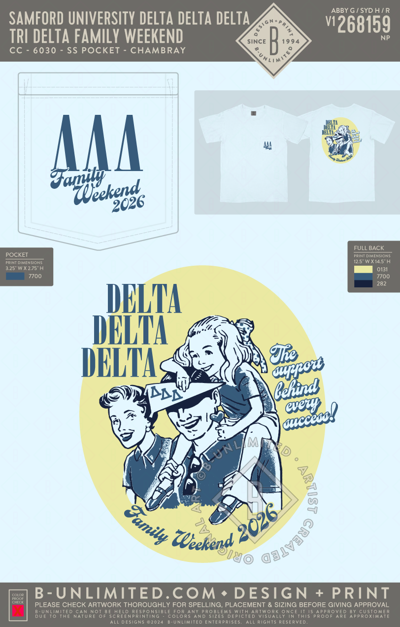 Samford University Delta Delta Delta - Tri Delta Family Weekend - CC - 6030 - SS Pocket - Chambray