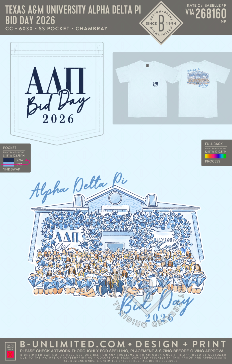 Texas A&M University Alpha Delta Pi - Bid Day 2026 - CC - 6030 - SS Pocket - Chambray