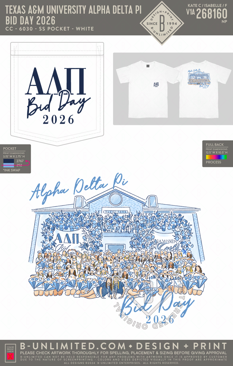 Texas A&M University Alpha Delta Pi - Bid Day 2026 - CC - 6030 - SS Pocket - White