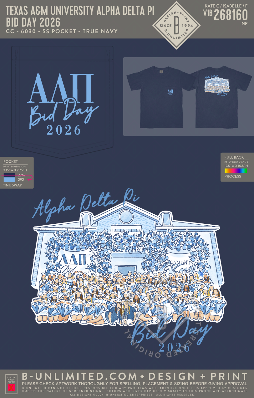 Texas A&M University Alpha Delta Pi - Bid Day 2026 - CC - 6030 - SS Pocket - True Navy