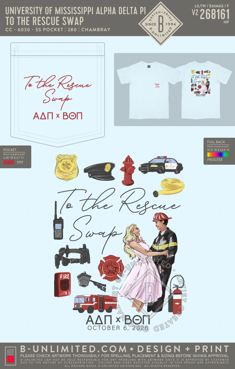 University of Mississippi Alpha Delta Pi - To the Rescue Swap - CC - 6030 - SS Pocket - Chambray