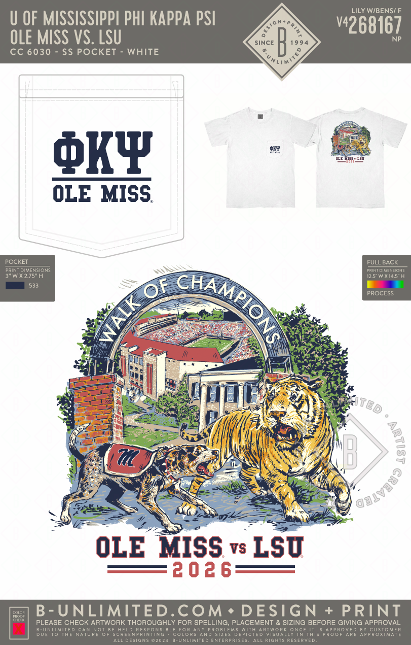 University of Mississippi Phi Kappa Psi - Ole Miss vs. LSU - CC - 6030 - SS Pocket - White