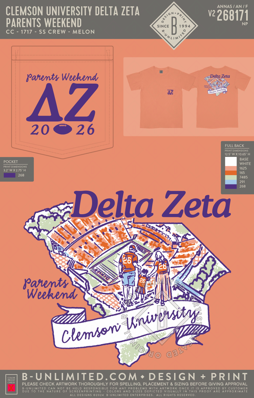 Clemson University Delta Zeta - Parent's Weekend - CC - 6030 - SS Pocket - Melon