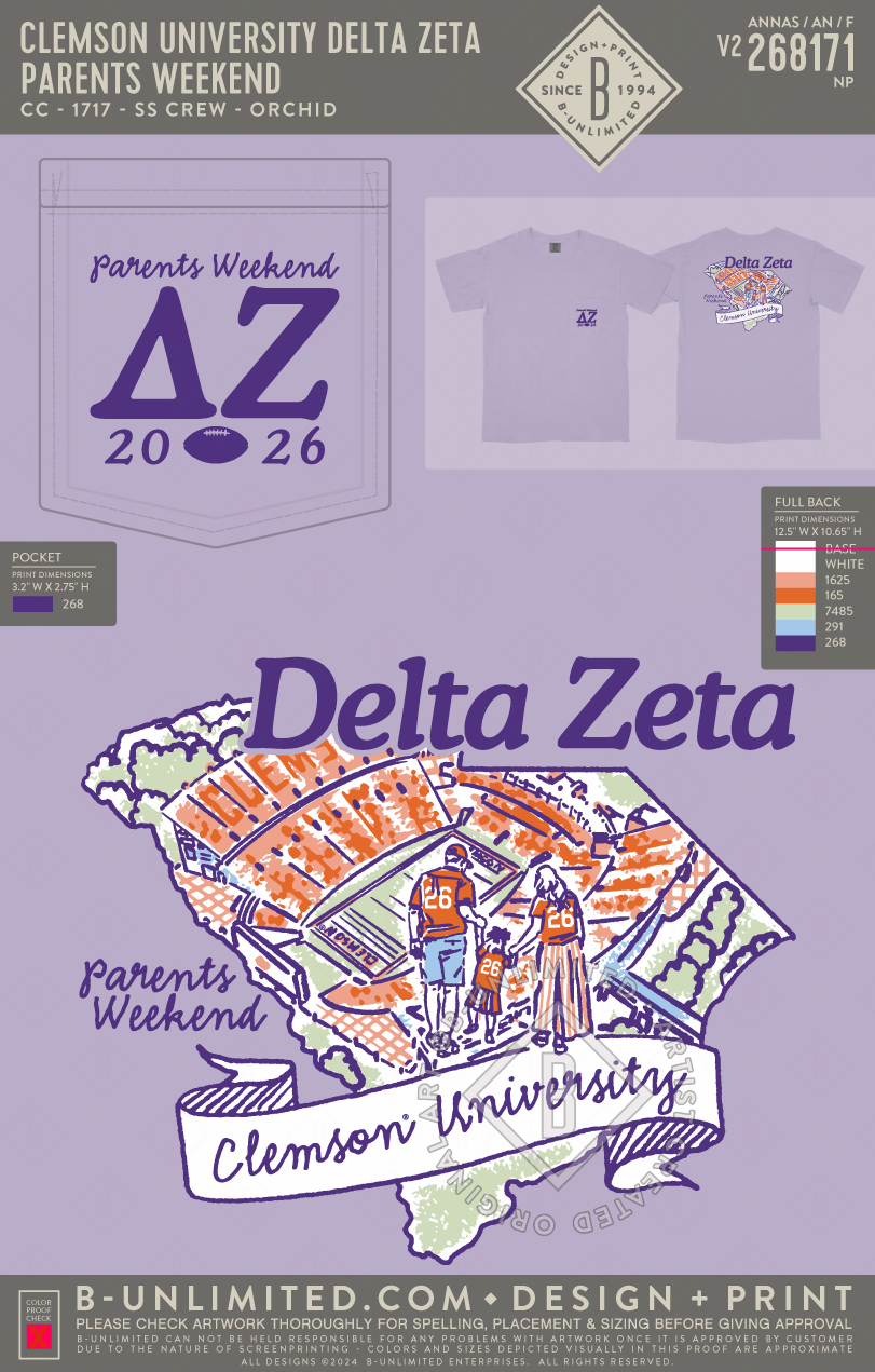 Clemson University Delta Zeta - Parent's Weekend - CC - 6030 - SS Pocket - Orchid
