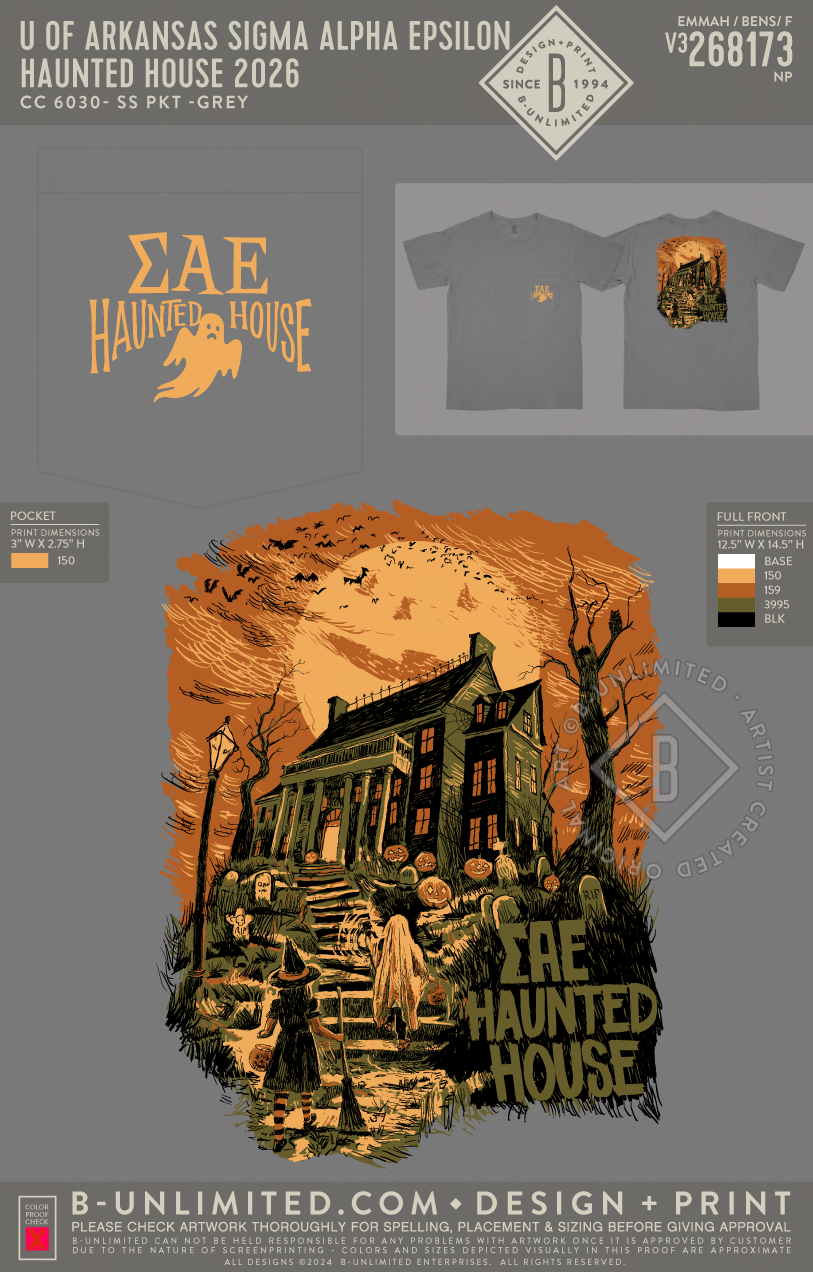 University of Arkansas Sigma Alpha Epsilon - Haunted House 2026 - CC - 6030 - SS Pocket - Grey