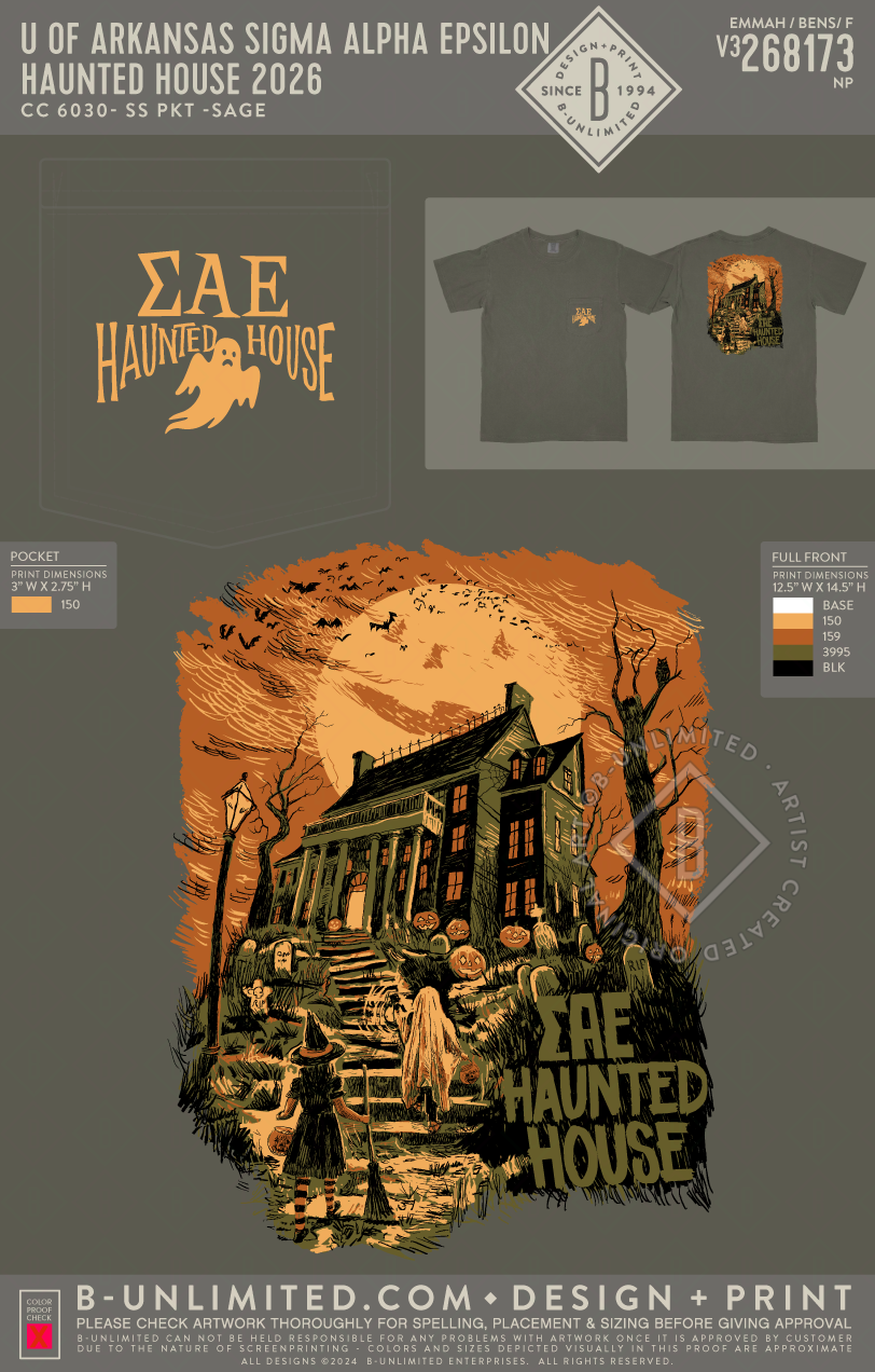 University of Arkansas Sigma Alpha Epsilon - Haunted House 2026 - CC - 6030 - SS Pocket - Sage