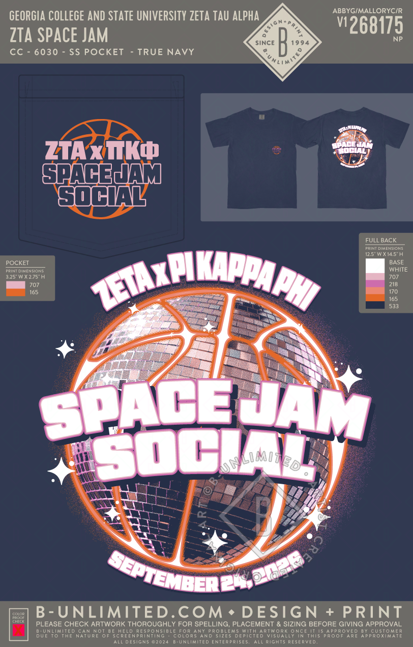 Georgia College and State University Zeta Tau Alpha - ZTA Space Jam - CC - 6030 - SS Pocket - True Navy