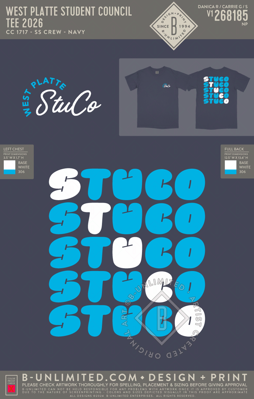West Platte Student Council - Tee 2026 - CC - 1717 - SS Crew - Navy